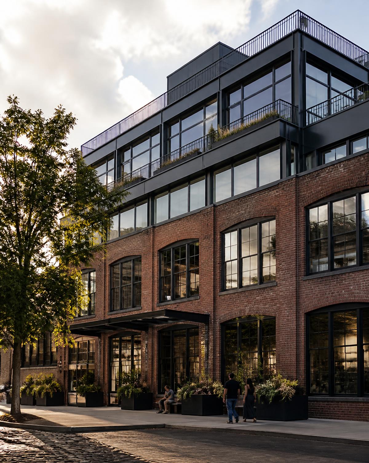 Renovated brick and glass mixed-use building
