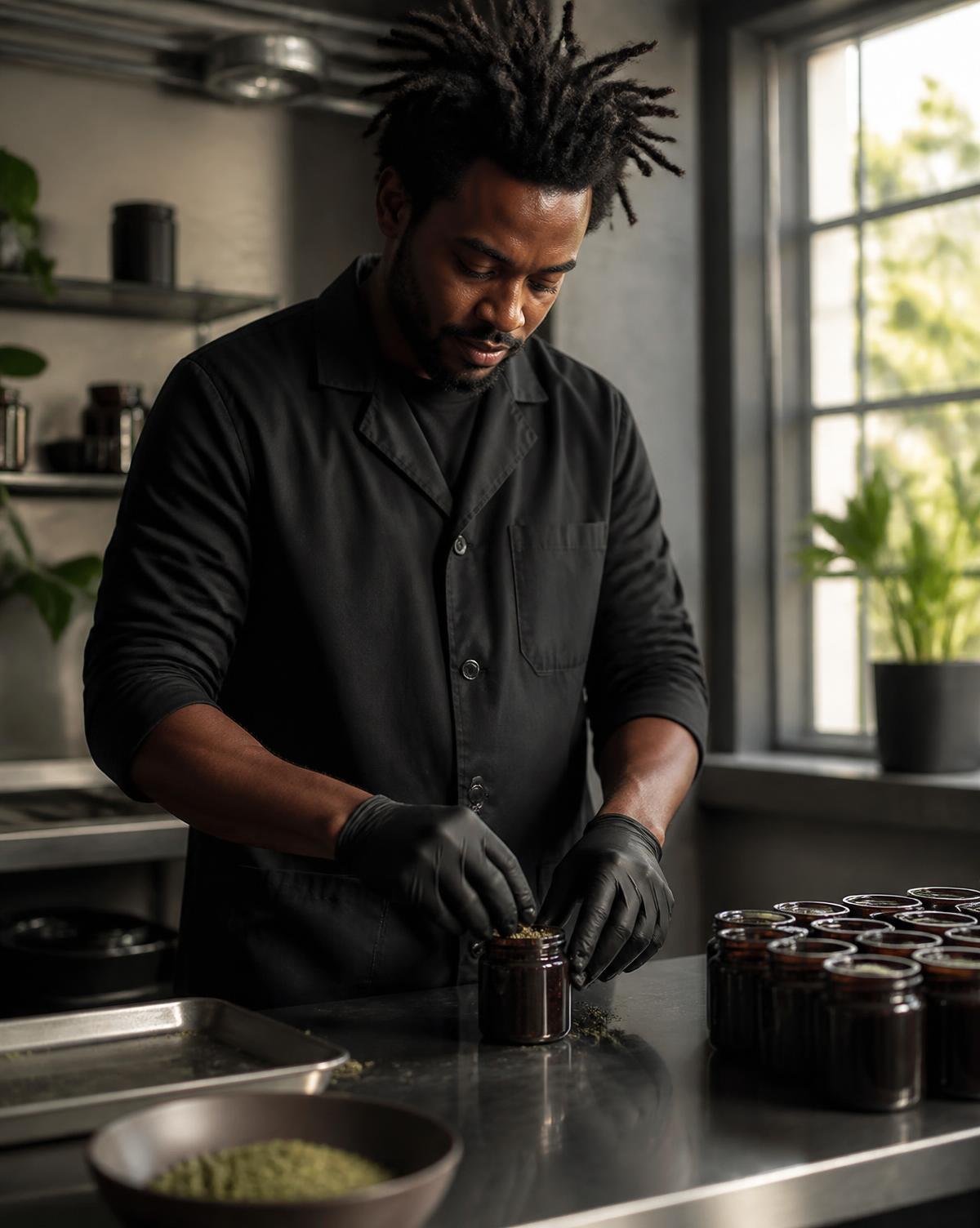 Small business owner preparing a product